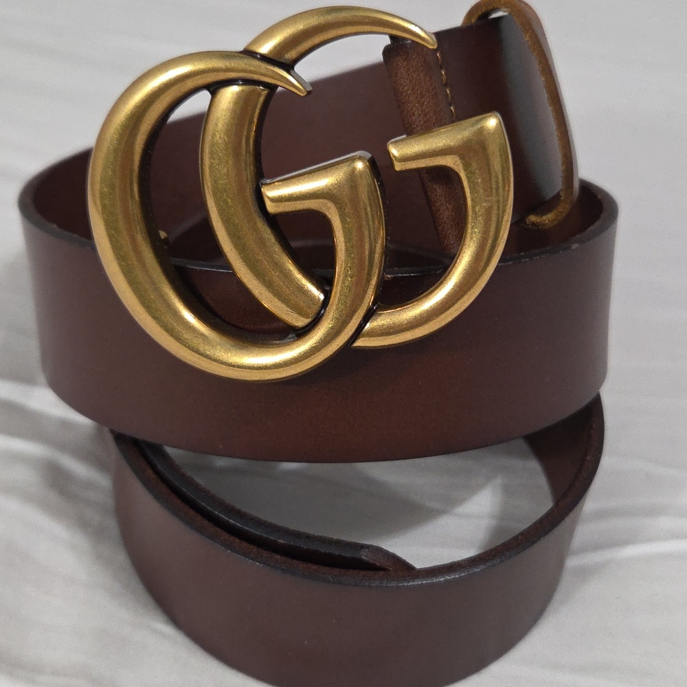 Gucci Brown Leather Belt with Gold Double G Buckle